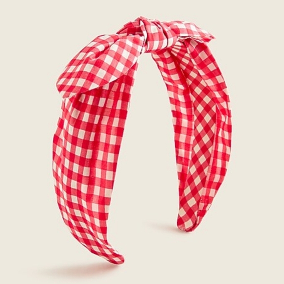 New! J. Crew Crewcuts Girl’s Red Gingham Bow Tie Headband - Picture 1 of 5
